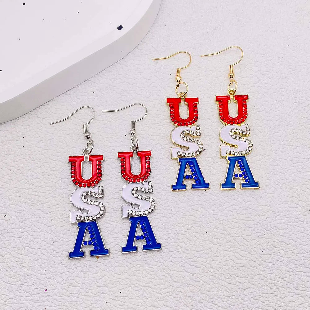 USA Flag Hat Wing Charms Earrings - Patriotic 4th of July Rainbow Flag Dangle Jewelry for Women & Girls