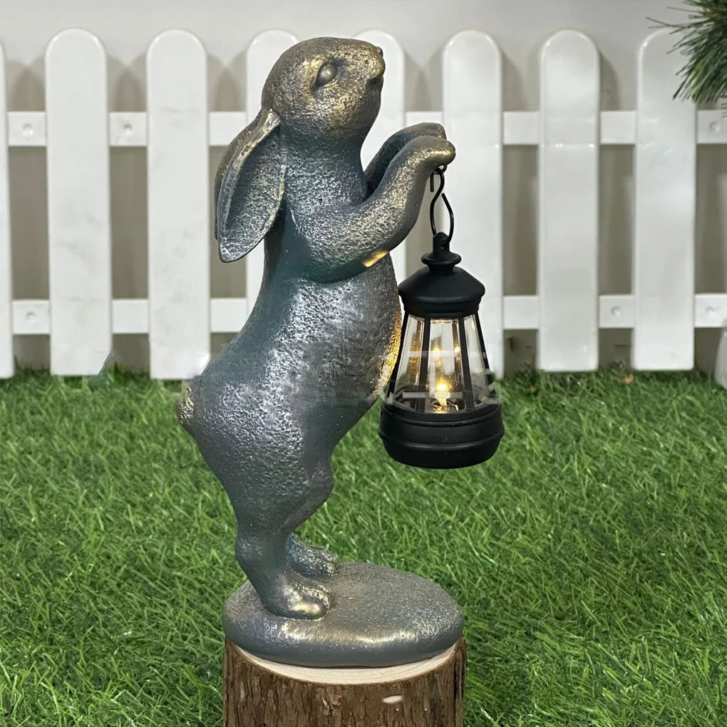 Solar Rabbit Garden Statue - Outdoor Bunny Figurine Lantern Decoration for Patio, Yard, Lawn & Garden Gift