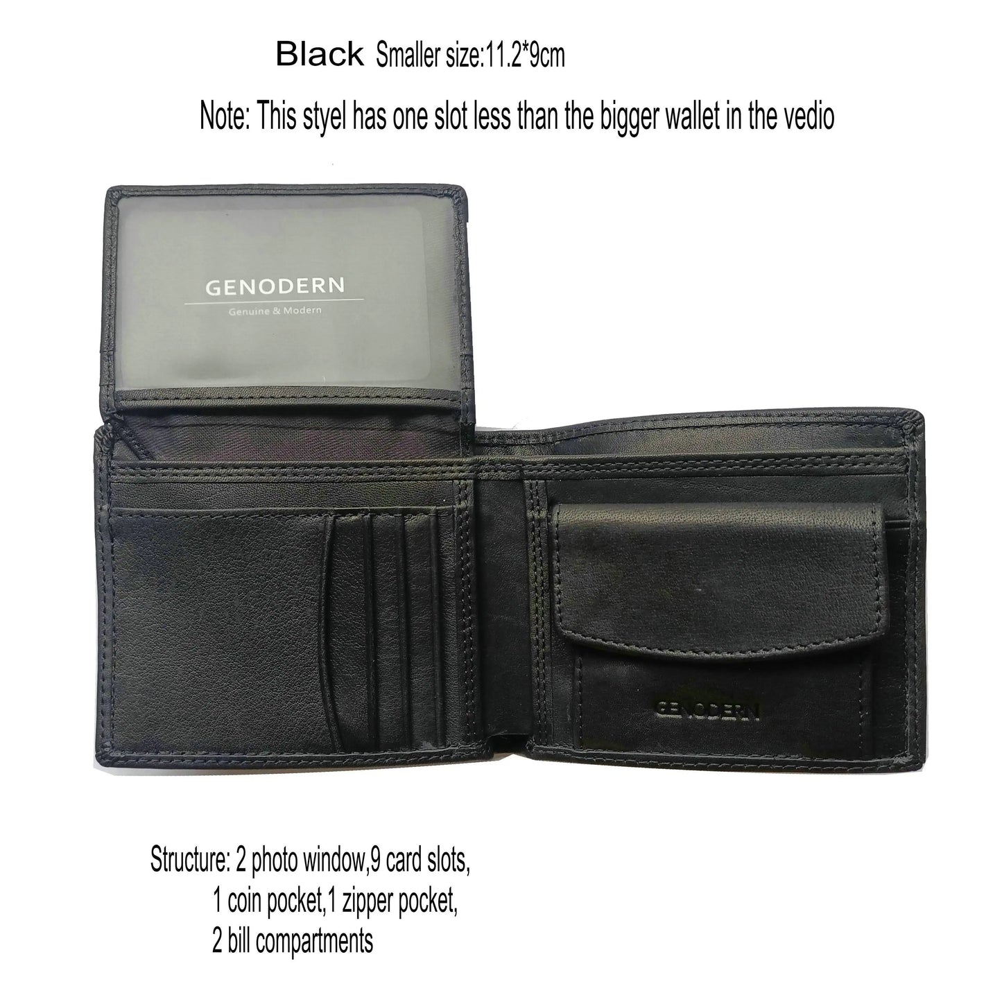 GENODERN Genuine Cow Leather Men’s Wallet with Coin Pocket – Vintage RFID Blocking Slim Male Purse Card Holder Leather Wallet