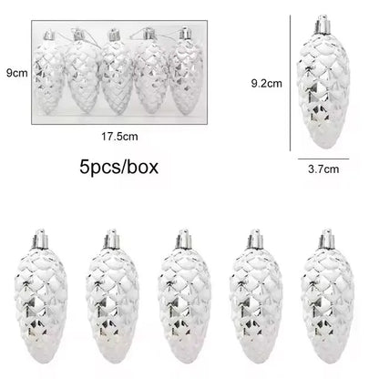 5-Piece Christmas Pine Cone Ball Ornaments 2024/2025 – Painted Hanging Pendants for Tree Decoration & Holiday Home Gift