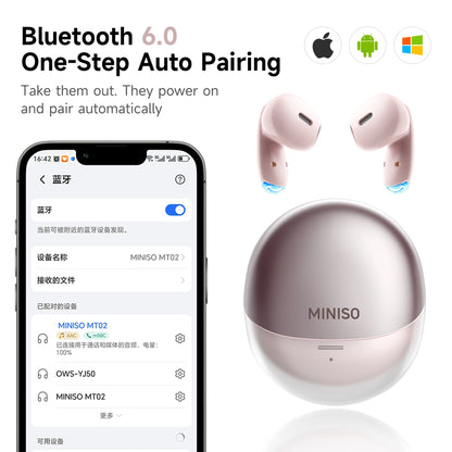 MINISO Bluetooth 6.0 Earbuds - Ergonomic HiFi Stereo Gaming Earphones with Microphone