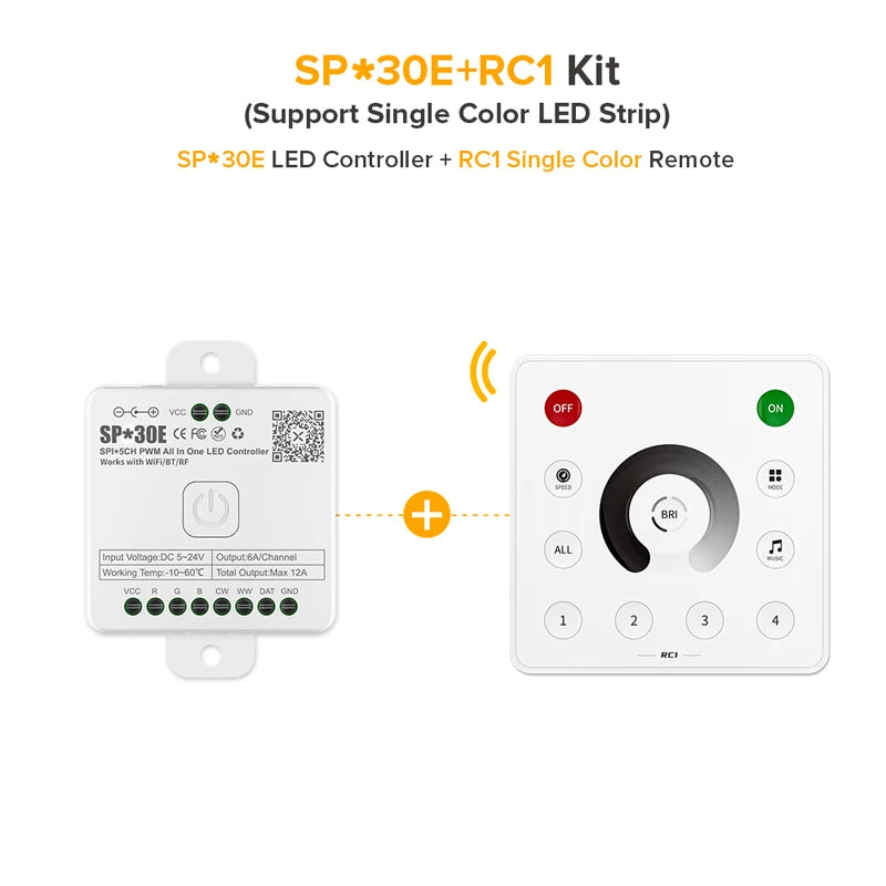 SP530E/SP630E All-in-One WiFi LED Controller, 5CH PWM SPI Pixel LED Strip Control, Compatible with WS2811 WS2812B SK6812 FCOB, Alexa & Google Home Support, Bluetooth Smart Lighting Module