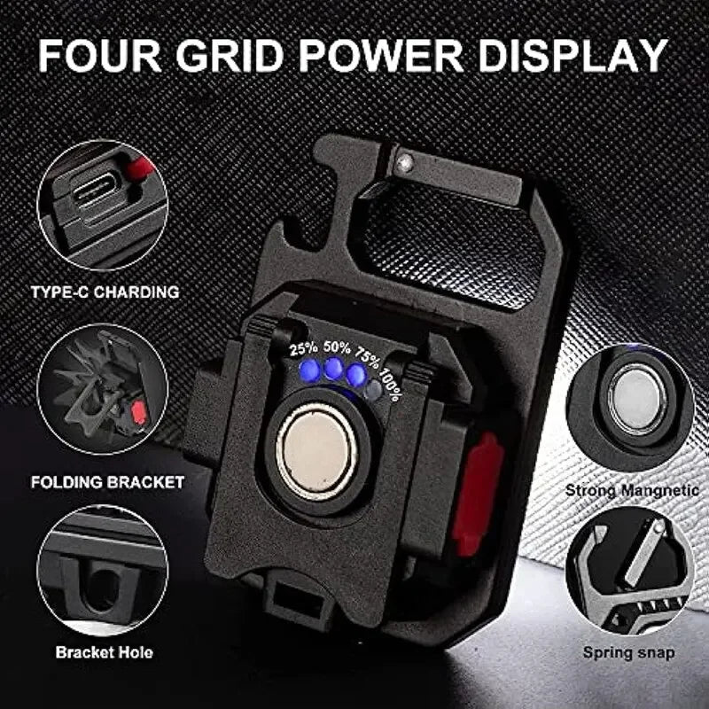 Mini LED Flashlight - Magnetic COB USB Rechargeable Work Light with 800 Lumens, 7 Modes for Camping & Outdoor Use