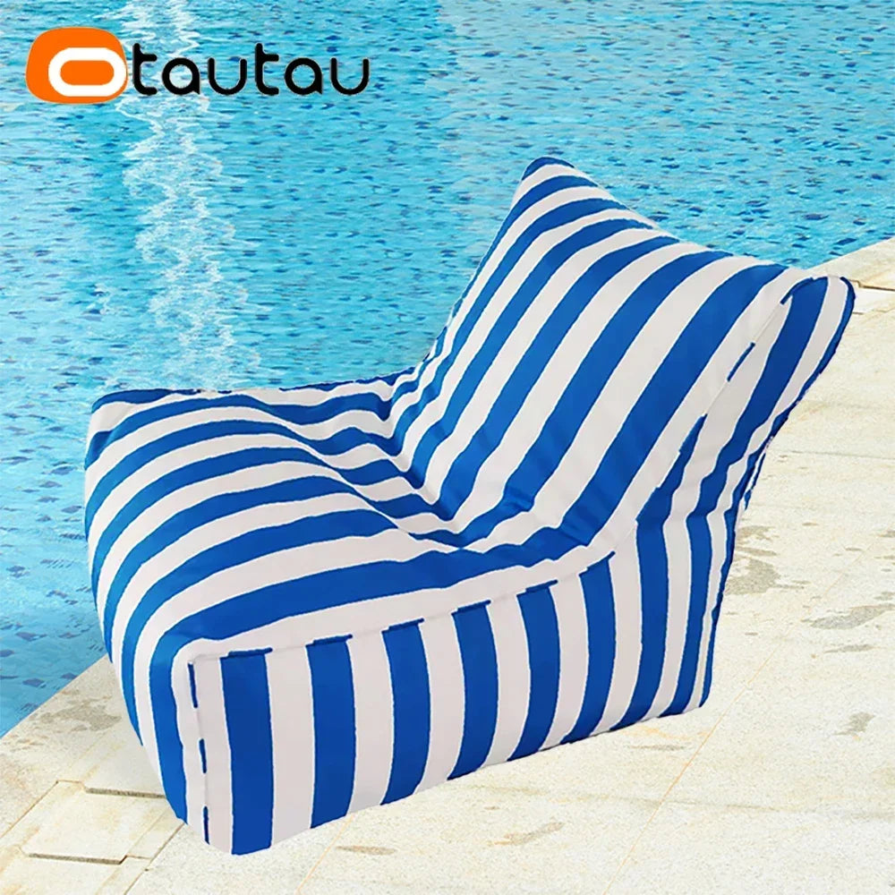 OTAUTAU Outdoor Striped Bean Bag Pouf Cover – No Filler Floating Sofa Bed for Pool, Beach & Garden Lounge