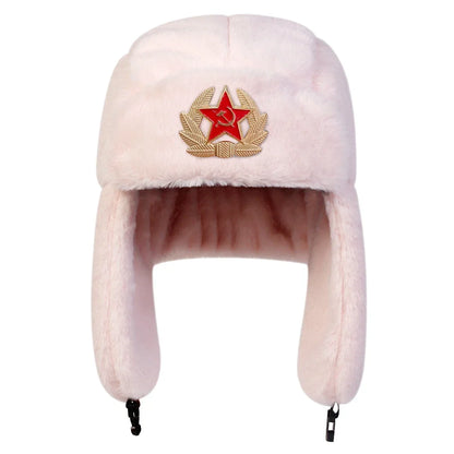 Unisex Winter Earflap Hat - Five-Pointed Star Label Warm Bomber Cap for Skiing, Outdoor Riding, and Snow Activities