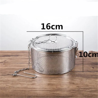 304 Stainless Steel Round Hole Seasoning Bag — Spice, Gravy & Soup Strainer Basket for Brine, Hot Pot, and Slag Separation
