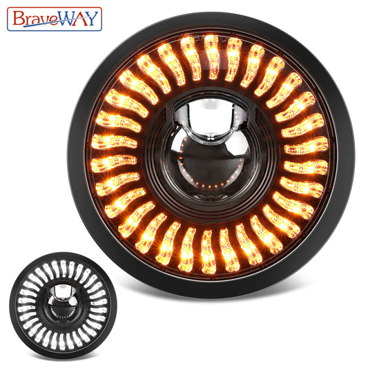 BraveWAY 5.75″ Round LED Motorcycle Headlight – White & Amber DRL with Gradient Halo Start-Up Welcome Light