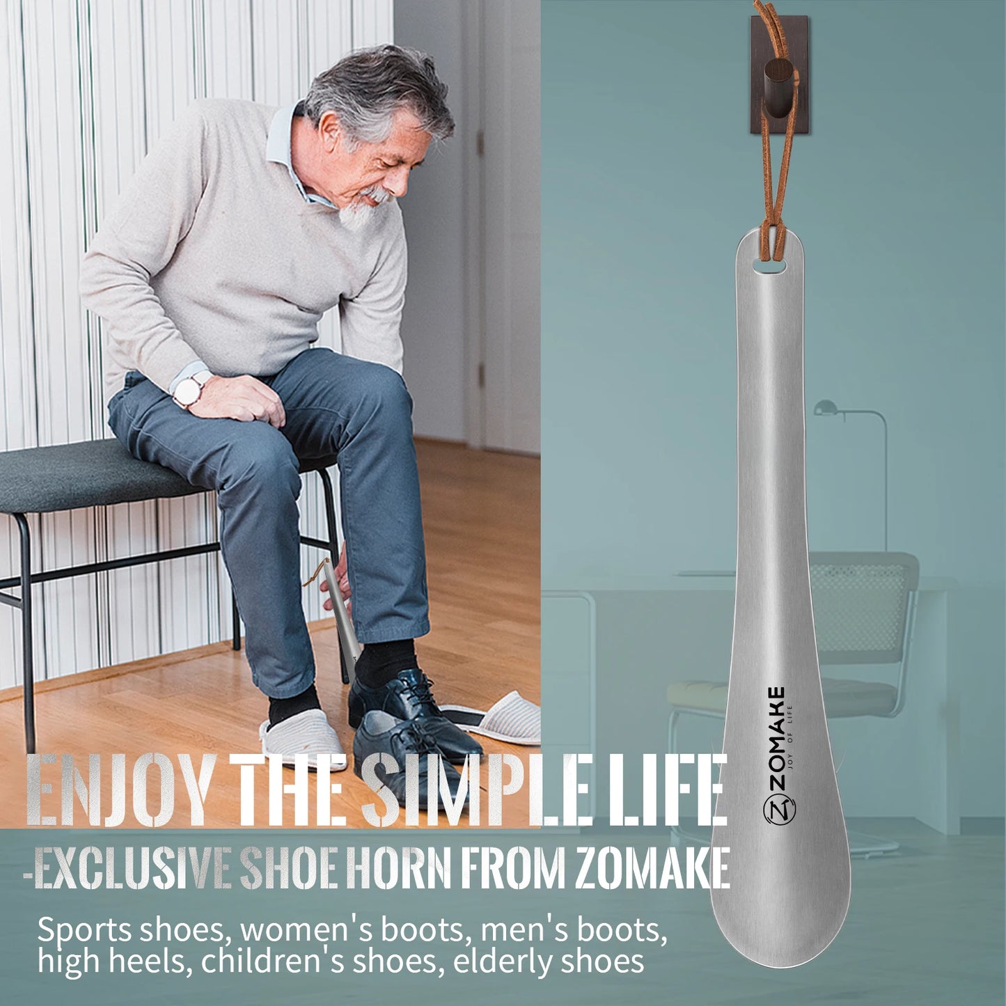 11.8 Inch Metal Shoehorn – Long Handle Stainless Steel Shoe Lifter for Seniors, Men, Women & Kids