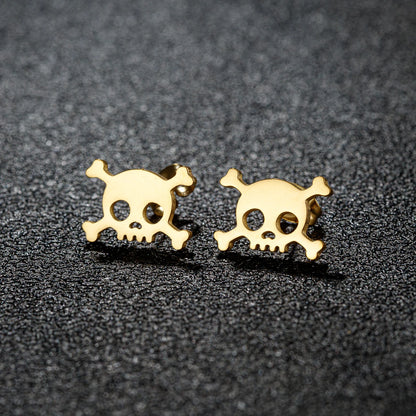 Mini Skull Stud Earrings for Men - Stainless Steel Gothic Halloween Jewelry