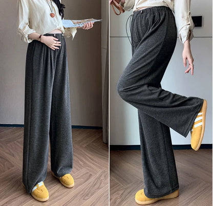 M-4XL Women’s Maternity Radish Pants – Cotton Fleece Ankle-Length Corduroy Sweatpants, High Waist Autumn Pregnancy Trousers