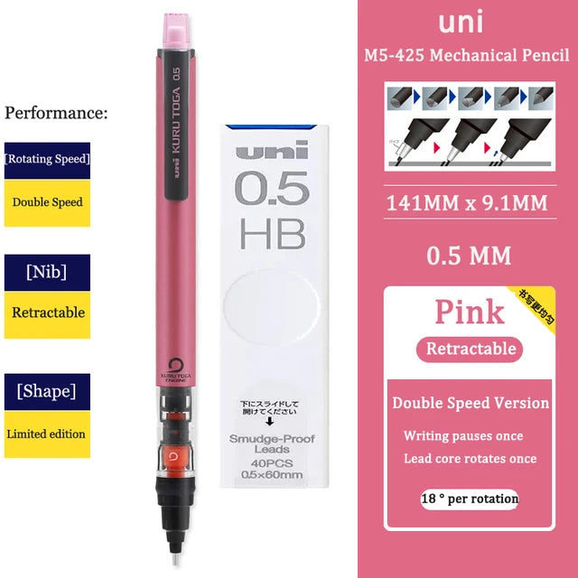 UNI KURU TOGA M5-452 Mechanical Pencil 0.5mm – Rotating Lead Automatic Pencil for Continuous Writing & Sketching