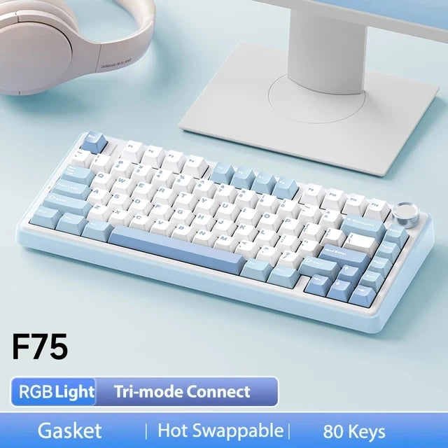 AULA F75 75% Mechanical Gaming Keyboard – 2.4G Wireless, Bluetooth, Wired, RGB, OEM Profile, Gasket Structure