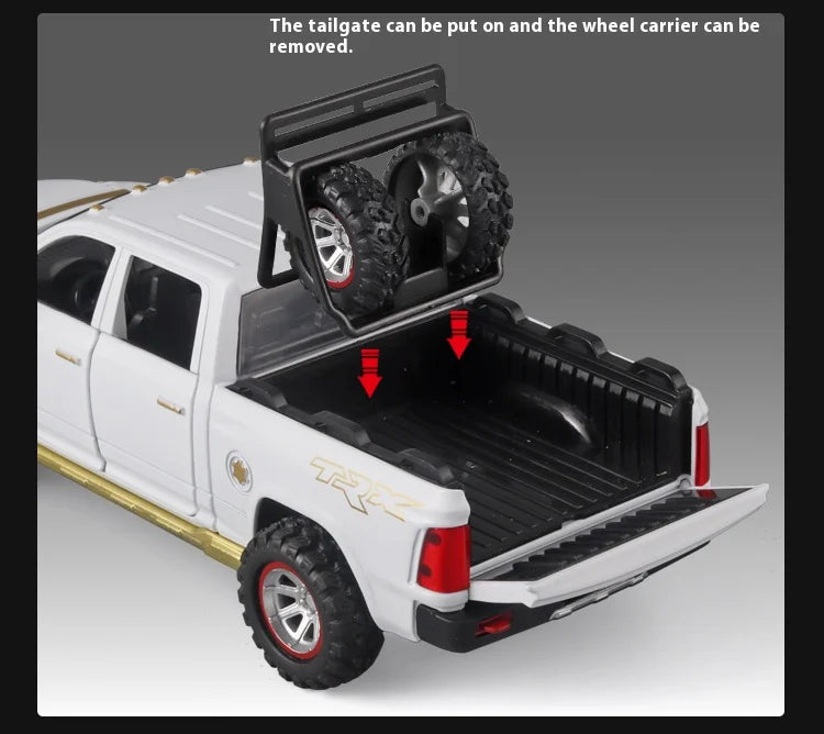 1:32 RAM Pickup Truck Alloy Model – Sound, Light & Spring-Back Action Toy for Kids’ Adventure Play