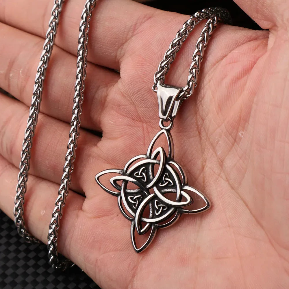 Witch Knot Necklace – Stainless Steel Magic Celtic Knot Pendant, Pagan Witchcraft Symbols, Jewelry Gift for Women