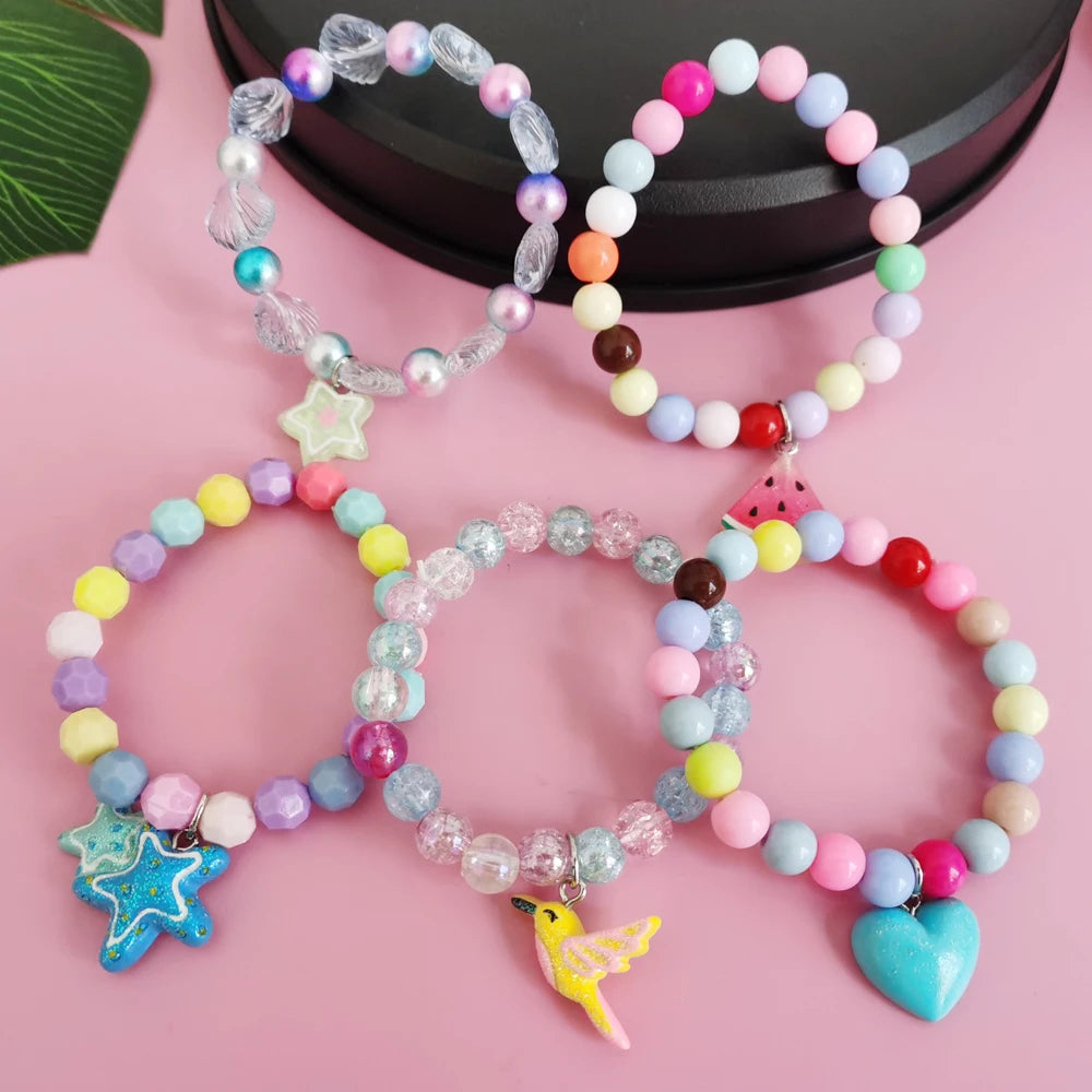 Children’s Unicorn Cartoon Bracelet – Cute Heart & Star Elastic Candy Beads for Kids Girls, Lovely Jewelry