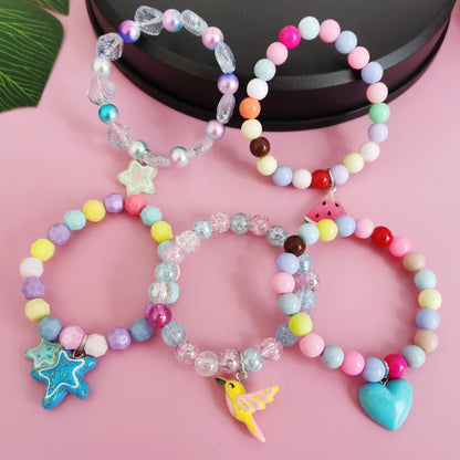 Children’s Unicorn Cartoon Bracelet – Cute Heart & Star Elastic Candy Beads for Kids Girls, Lovely Jewelry