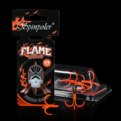 Spinpoler Flame Treble Fishing Hook – UV-Active Violet Paint, 2X Strong Hi-Carbon Steel for Soft Bait & Swimbait Tackle, #1, #1/0, #2/0