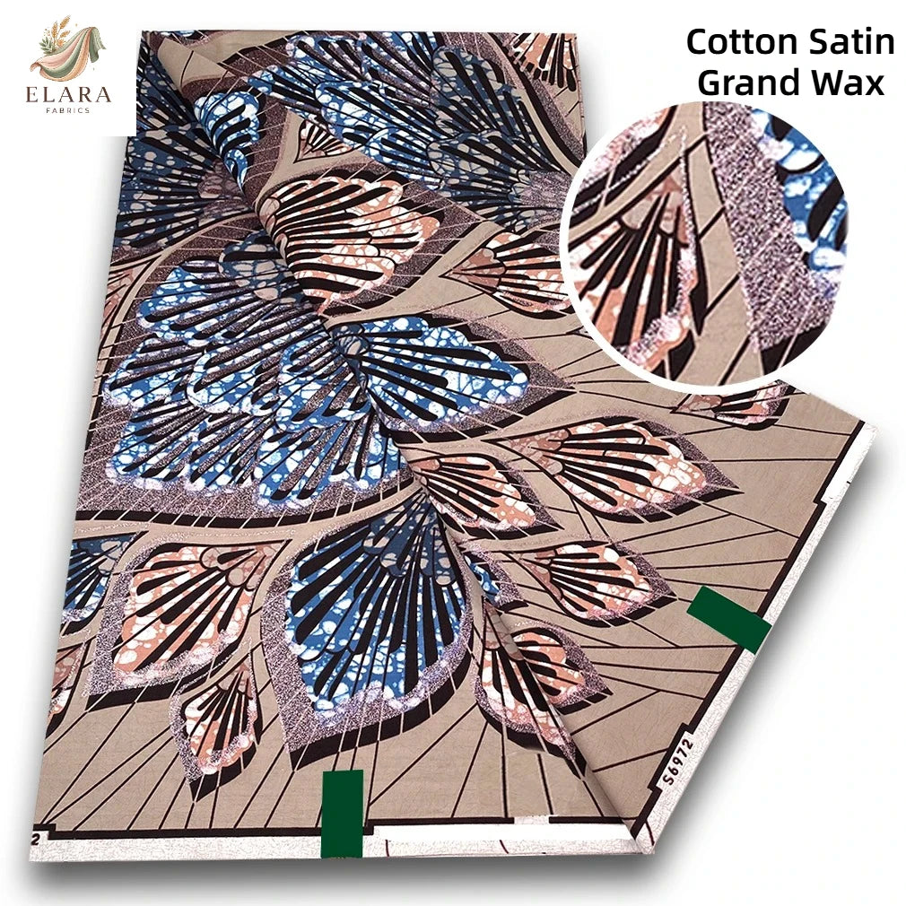 African Glitter Wax Print Fabric - 6 Yards Pink Gold Ankara Cotton Batik Material for Uniforms