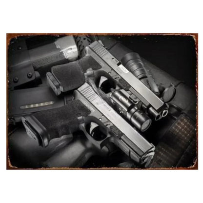 Pistol Metal Wall Sign - Military Style Decoration for Man Cave Home Cafe Bar Garden