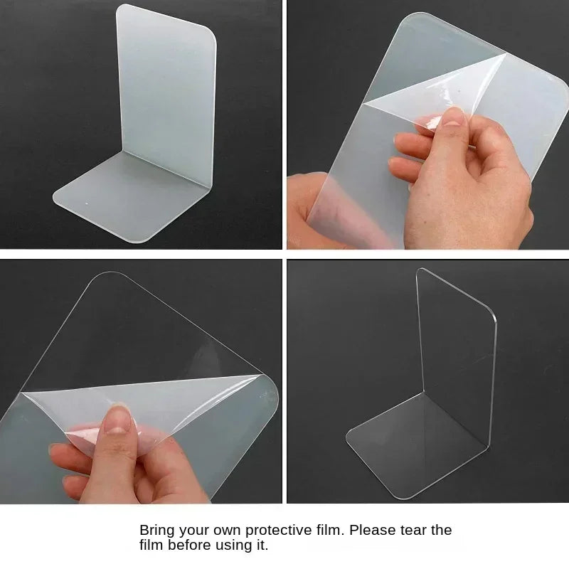 Transparent Acrylic Bookends – Decorative Desktop Storage Rack, Book Holder Organizer for School and Office