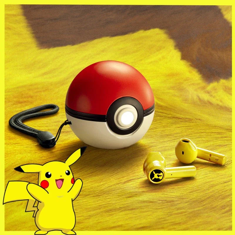 Pokémon Pikachu Wireless Bluetooth 5.0 Earphones – Noise Reduction Sport Headphones with Touch Control & Mic, Universal Gift