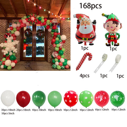 Christmas Balloon Garland Arch – Red & Green Balloons, Star, Santa, and Gift Box Foil Balloons for Xmas and New Year Decoration