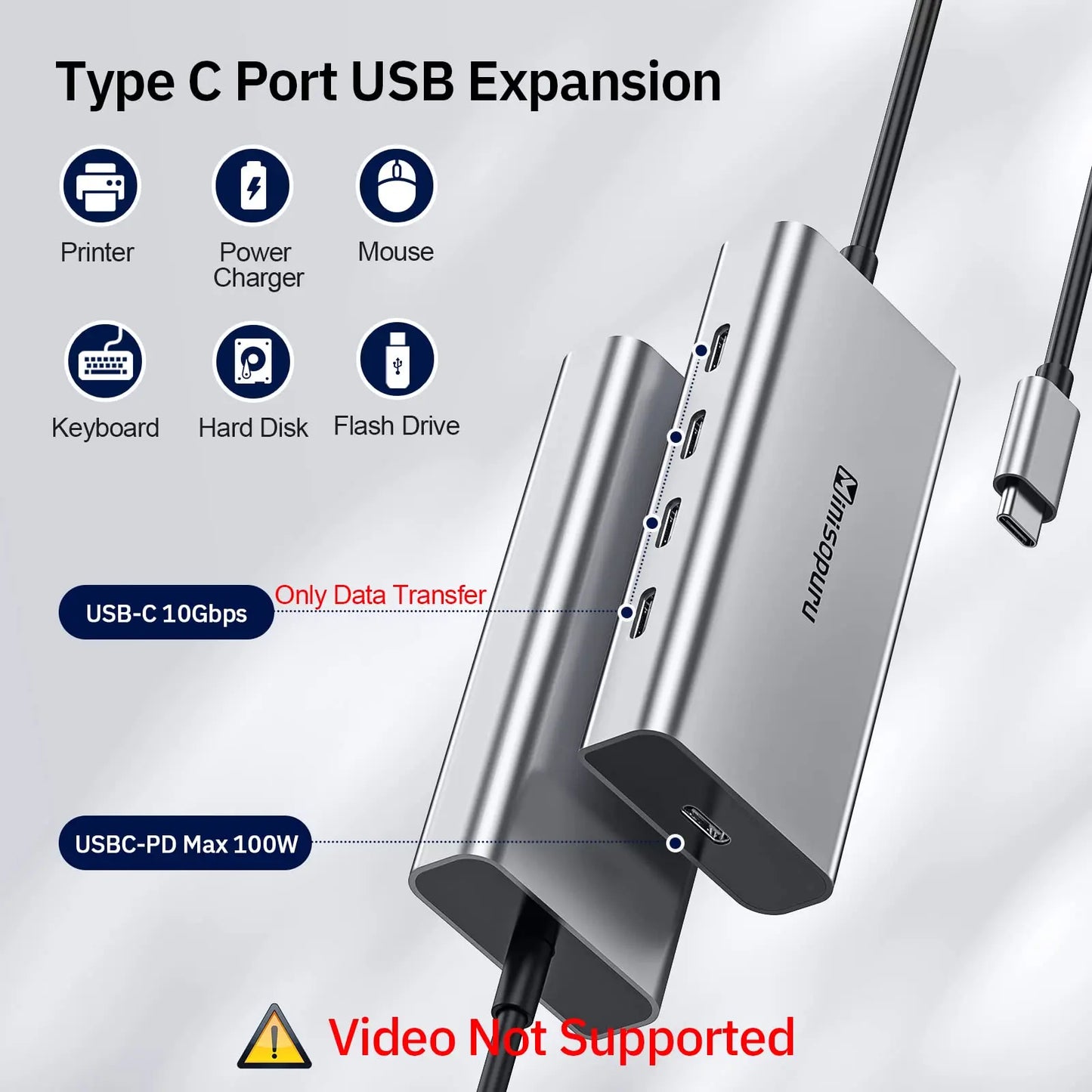 Minisopuru USB C Hub 10Gbps – USB 3.2 Type-C to USB Adapter with 100W PD for MacBook Pro, iMac & PC Accessories