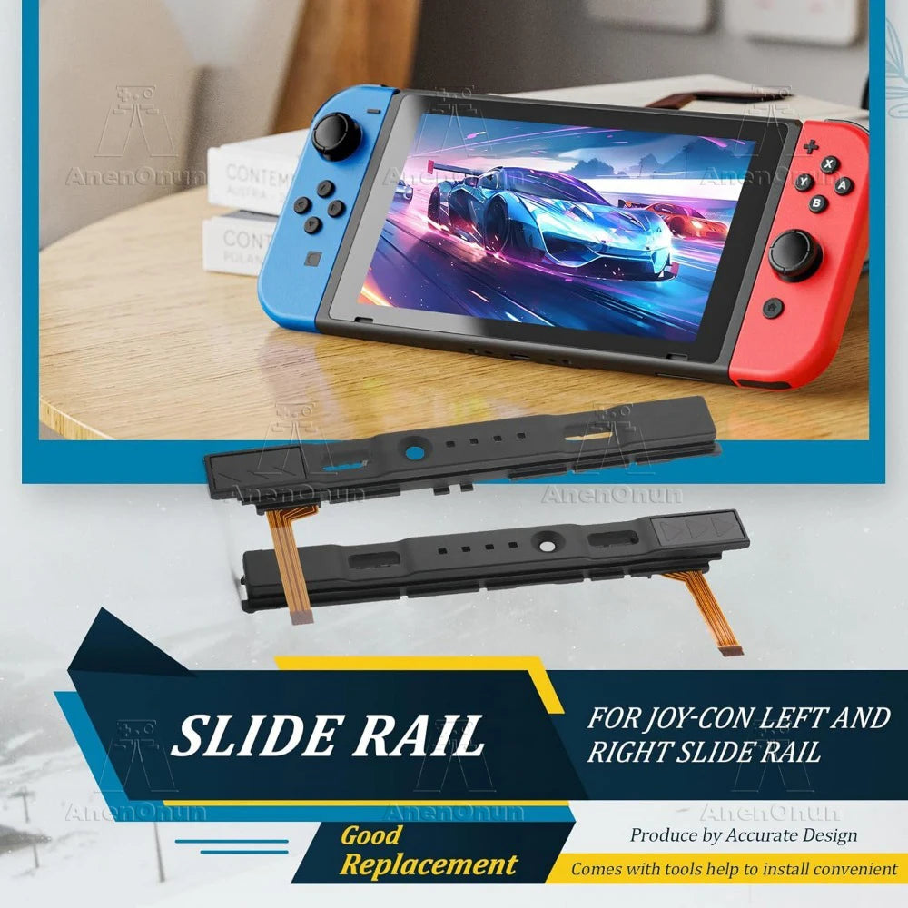 Switch JoyCon Slide Rail Repair Kit - Left & Right Replacement Rails with Sensor Flex Cable for Switch OLED Controllers