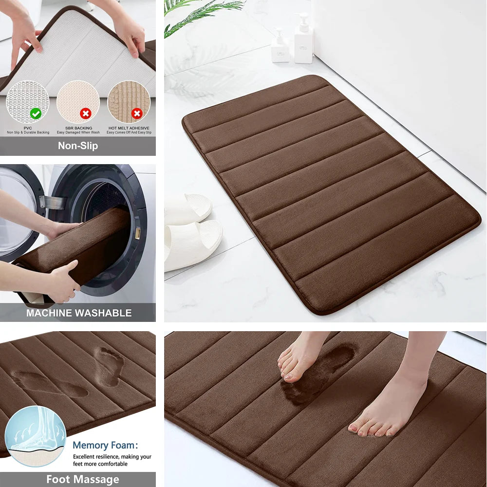 Super Absorbent Memory Foam Bath Mat - Non-Slip Bathroom Rug, Bathtub Side Floor Rug, Shower Room Doormat