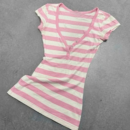 Y2K Stripe Pattern Cotton T-Shirt – Casual Chic Slim Fit Women’s Urban Streetwear Harajuku Emo Hip Hop Aesthetic Top