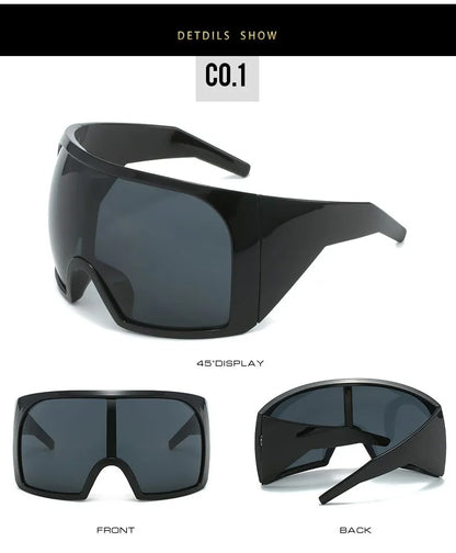 2025 Oversized Punk Shield Sunglasses – Luxury Steampunk Big Frame UV400 Sport Goggles for Women & Men