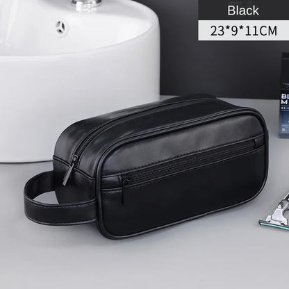 Men’s Leather Travel Wash Bag – Large Capacity Portable Toiletry Cosmetic Organizer with Multi-Pocket Design for Business Trips
