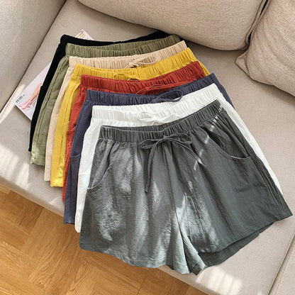 Women’s Cotton Linen High Waist Shorts — Black Casual Fashion Workout Sport Shorts