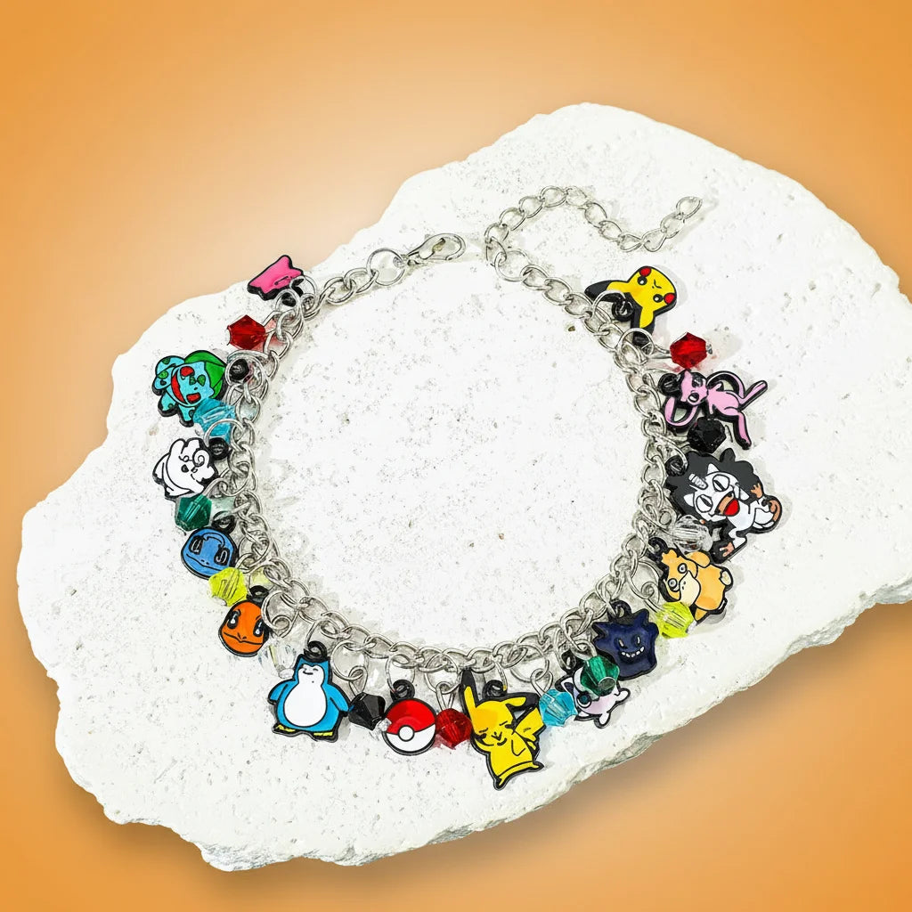 Pokémon Anime DIY Beaded Bracelet Set – Pikachu, Squirtle & Eevee Evolution Cartoon Pendant Jewelry Gift for Parties & Birthdays