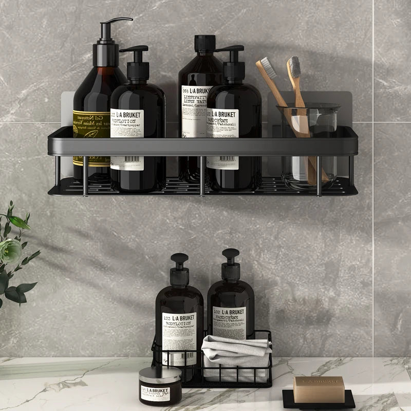 Aluminum Alloy Bathroom Shelf - No Drill Kitchen Storage Organizer, Shampoo Rack, Shower Shelf, Easy Install Bathroom Accessories