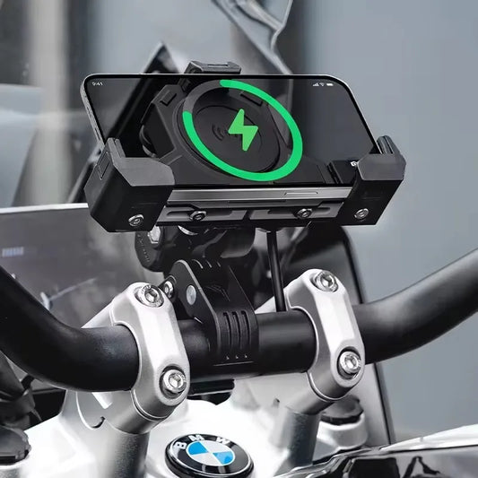 MOTOWOLF Motorcycle Shock Absorbing Phone Holder – Triangular Wireless Charging Navigation Mount