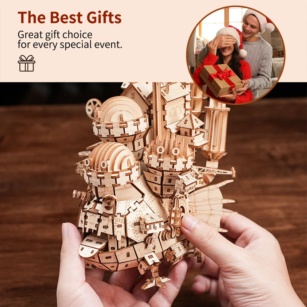 Creative 3D Wooden Castle Puzzle Model Kit – DIY Assembly Wood Craft Toy Home Decor Gift for Kids & Adults Challenging Brain Teaser