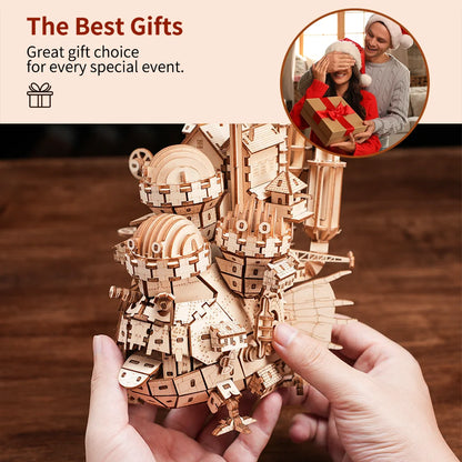 Creative 3D Wooden Castle Puzzle Model Kit – DIY Assembly Wood Craft Toy Home Decor Gift for Kids & Adults Challenging Brain Teaser