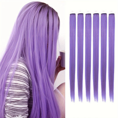 22-Inch Colored Clip-In Hair Extensions – 6pcs Straight Synthetic Party Highlight Hairpieces