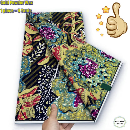 African Grand Golden Wax Fabric - Glitter Gold Ankara Pagne Batik Print Soft Cotton Fabric