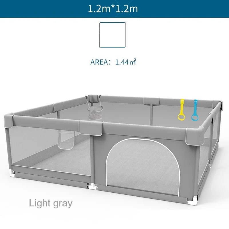 IMBABY Baby Playpen – Light Gray Corralito with Pull Ring, Child Safety Barrier Fence and Ball Box for Baby Playground
