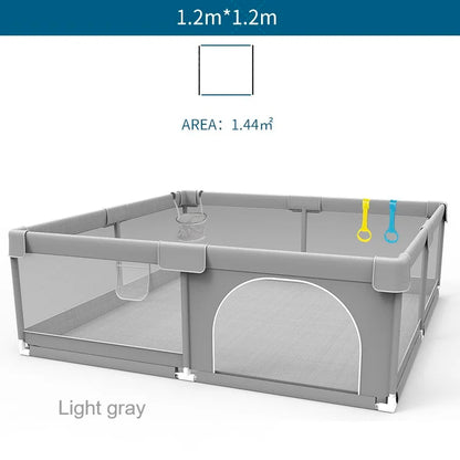 IMBABY Baby Playpen – Light Gray Corralito with Pull Ring, Child Safety Barrier Fence and Ball Box for Baby Playground