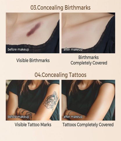 Waterproof Full-Coverage Concealer — Natural Finish Foundation for Tattoos, Scars, All Skin Tones & Types