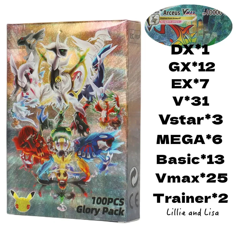60/100PCS English Pokémon Shining Trading Cards Set – MEGA GX VMAX VSTAR EX Collection Cards for Kids Gift & Play