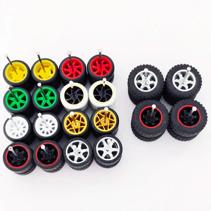 1:64 Alloy Car Wheels & Rubber Tires Set - Replacement Axles for Hot Wheels, Matchbox & Model Cars