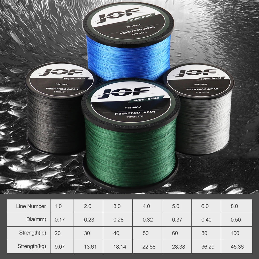 JOF 8 Strand Braided Fishing Line - 3000M Super Strong PE Abrasion Resistant Anti-Bite Line for Freshwater Fishing