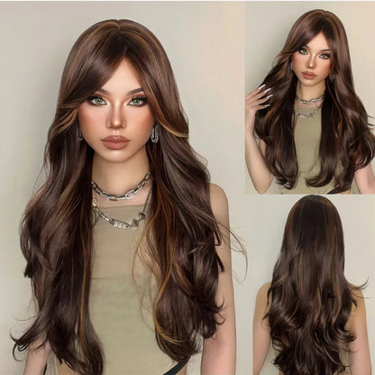 Long Blonde Wavy Synthetic Wig with Bangs – Lolita Cosplay & Halloween Heat-Resistant Wig for Women