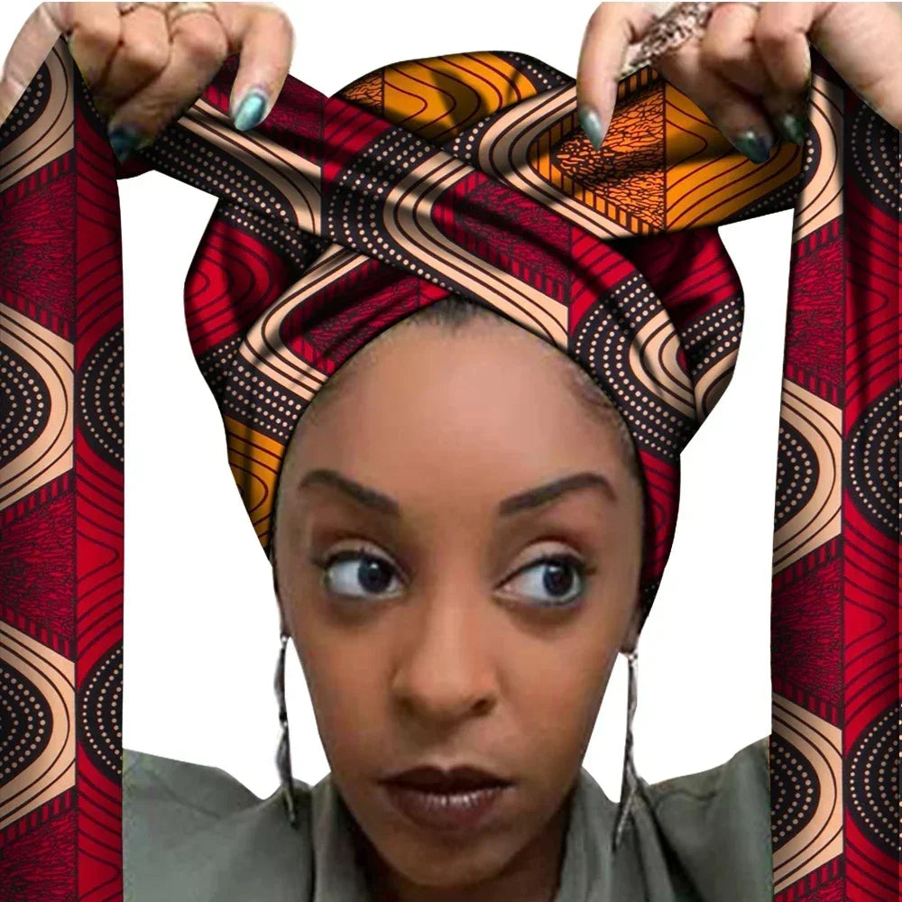African Print Bonnet with Long Ribbon - Large Size Ankara Hair Wrap Cap for Women, Single Layer Head Cover