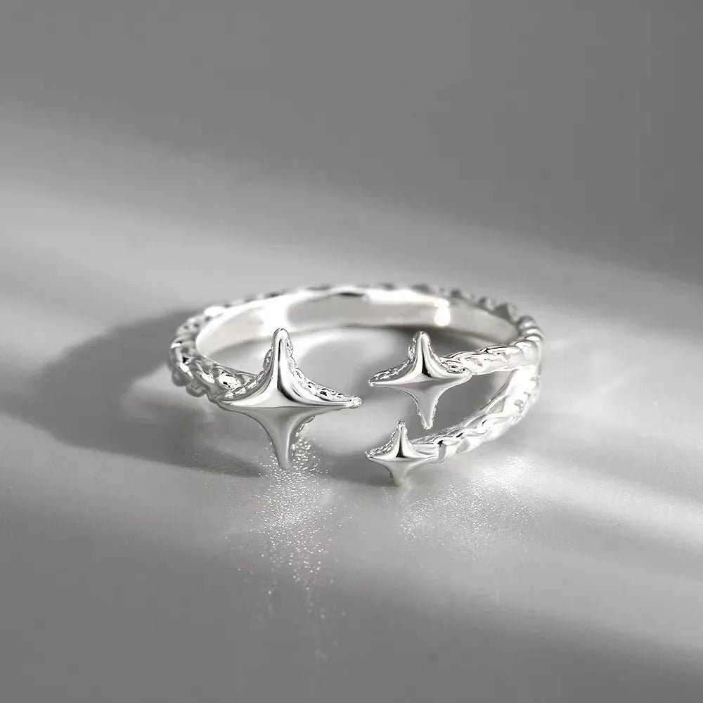 925 Sterling Silver Open Ring — Handmade Geometric Irregular Cross Lines for Women
