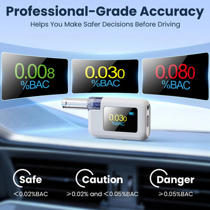 Professional Digital Breathalyzer - High-Accuracy Portable Alcohol Tester with LCD Screen & 8 Mouthpieces